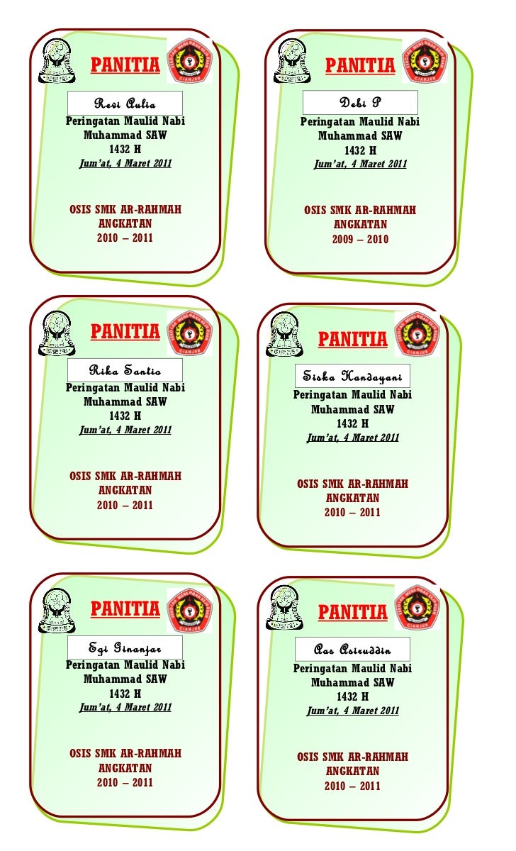 Id card panitia maulid