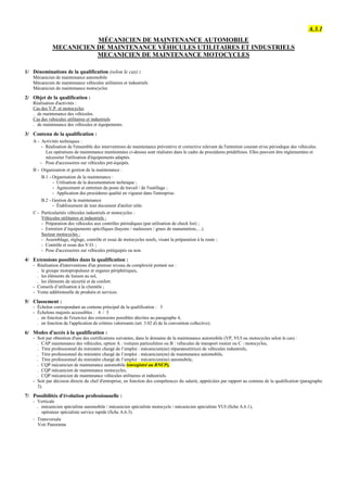 A.3.1
MÉCANICIEN DE MAINTENANCE AUTOMOBILE
MECANICIEN DE MAINTENANCE VÉHICULES UTILITAIRES ET INDUSTRIELS
MECANICIEN DE MA...