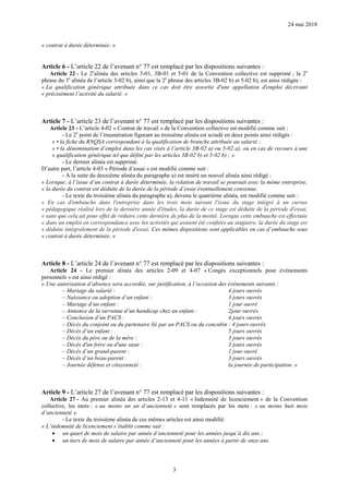 24 mai 2018
3
« contrat à durée déterminée. »
Article 6 - L’article 22 de l’avenant n° 77 est remplacé par les disposition...