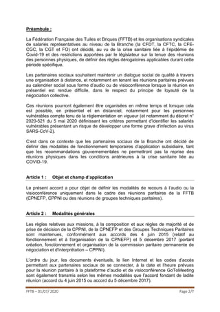 FFTB – 01/07/ 2020 Page 2/7
Préambule :
La Fédération Française des Tuiles et Briques (FFTB) et les organisations syndical...