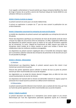 Avenant à l’accord relatif au financement du MAC du 14/12/2017
3
Il est rappelé, conformément à l’accord précité que chaqu...