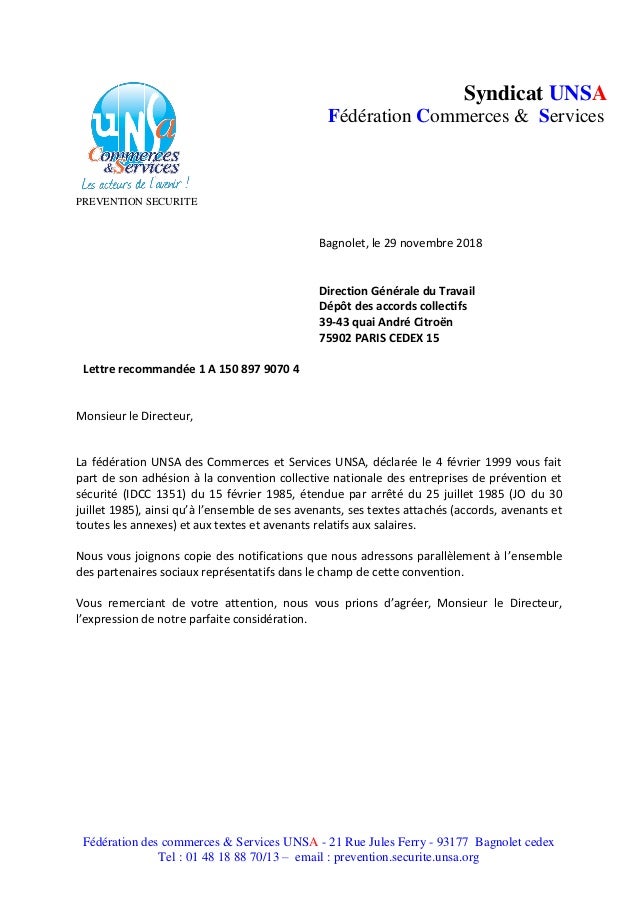 Idcc 1351 lettre adhesion unsa