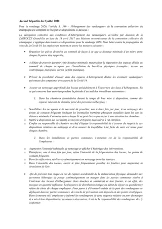 Accord Tripartite du 3 juillet 2020
Pour la vendange 2020, l’article B. 399 – Hébergement des vendangeurs de la convention...