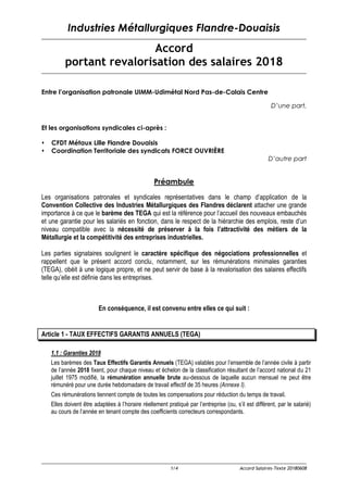 Industries Métallurgiques Flandre-Douaisis
1/4 Accord Salaires-Texte 20180608
Accord
portant revalorisation des salaires 2...