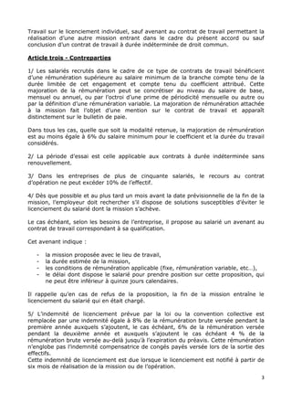 3
Travail sur le licenciement individuel, sauf avenant au contrat de travail permettant la
réalisation d’une autre mission...