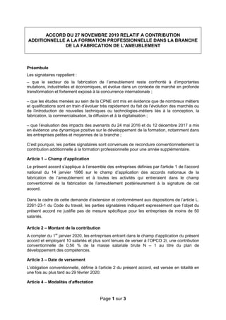 Page 1 sur 3
ACCORD DU 27 NOVEMBRE 2019 RELATIF A CONTRIBUTION
ADDITIONNELLE A LA FORMATION PROFESSIONNELLE DANS LA BRANCH...