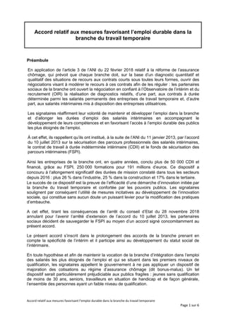 Accord relatif aux mesures favorisant l’emploi durable dans la branche du travail temporaire
Page 1 sur 6
Accord relatif a...