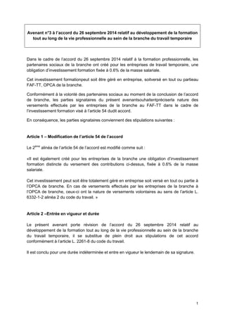 1
Avenant n°3 à l’accord du 26 septembre 2014 relatif au développement de la formation
tout au long de la vie professionne...