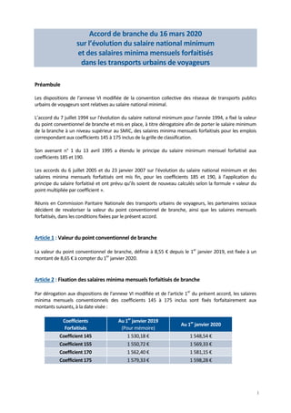 1
Accord de branche du 16 mars 2020
sur l’évolution du salaire national minimum
et des salaires minima mensuels forfaitisé...