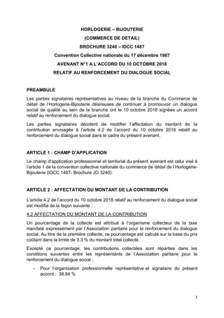 PROJET
1
HORLOGERIE – BIJOUTERIE
(COMMERCE DE DETAIL)
BROCHURE 3240 – IDCC 1487
Convention Collective nationale du 17 déce...