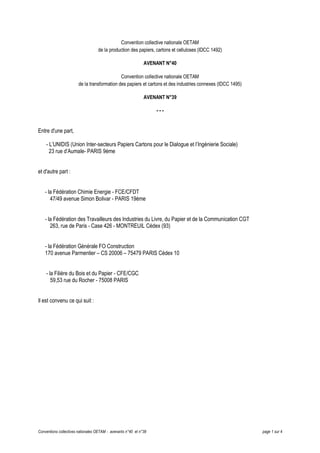 Conventions collectives nationales OETAM - avenants n°40 et n°39 page 1 sur 4
Convention collective nationale OETAM
de la ...