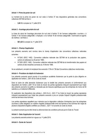 Conventions collectives nationales OETAM - avenants n°40 et n°39 page 2 sur 4
Article 1– Prime de panier de nuit
Le montan...