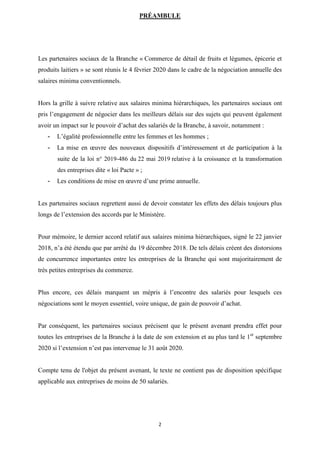 2
PRÉAMBULE
Les partenaires sociaux de la Branche « Commerce de détail de fruits et légumes, épicerie et
produits laitiers...