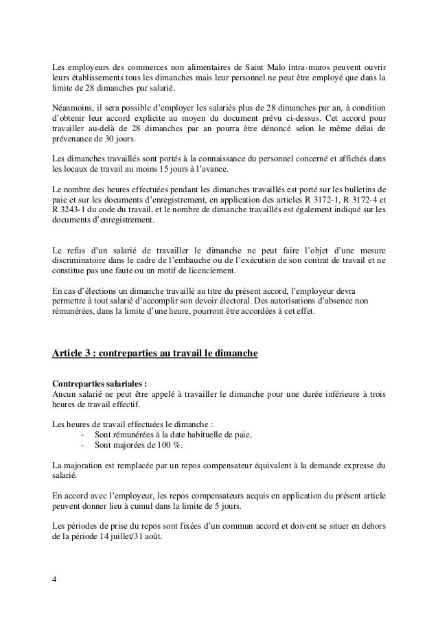 Protocole Accord Travail Du Dimanche Saint Malo