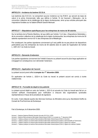 Accord du 8 décembre 2020
relatif aux rémunérations minimales hiérarchiques (R.M.H.) et aux salaires effectifs garantis an...