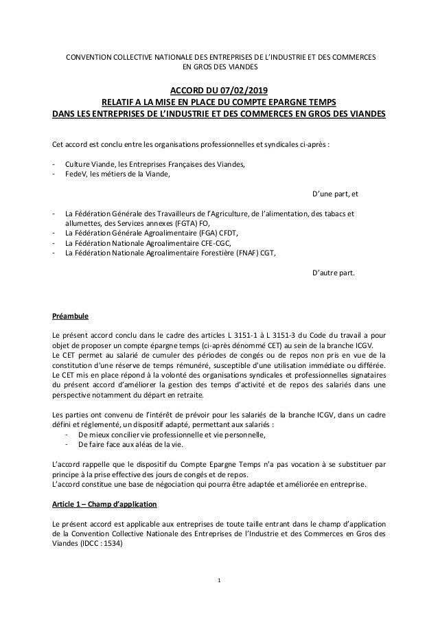 Idcc 1534 Accord Compte Epargne Temps