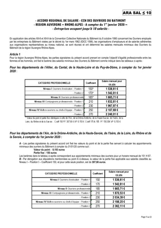 ARA SAL ≤ 10
Page 1 sur 2
- ACCORD REGIONAL DE SALAIRE - CCN DES OUVRIERS DU BATIMENT
- REGION AUVERGNE – RHONE-ALPES - A ...