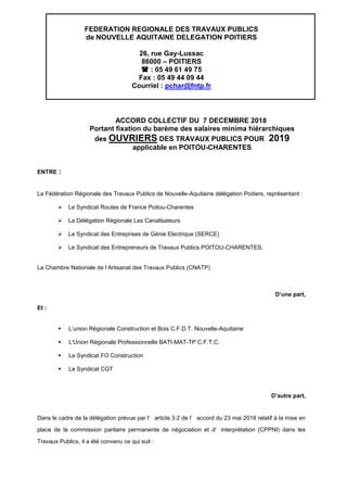 FEDERATION REGIONALE DES TRAVAUX PUBLICS
de NOUVELLE AQUITAINE DELEGATION POITIERS
26, rue Gay-Lussac
86000 – POITIERS
 :...
