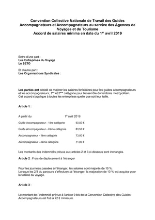 Convention Collective Nationale de Travail des Guides
Accompagnateurs et Accompagnateurs au service des Agences de
Voyages...