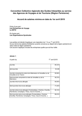 Convention Collective régionale des Guides Interprètes au service
des Agences de Voyages et de Tourisme (Région Parisienne...