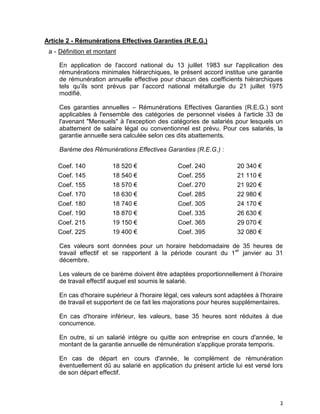 2
Article 2 - Rémunérations Effectives Garanties (R.E.G.)
a - Définition et montant
En application de l'accord national du...