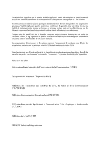 Les signataires rappellent que le présent accord s'applique à toutes les entreprises et qu'aucun salarié
ne doit être rému...