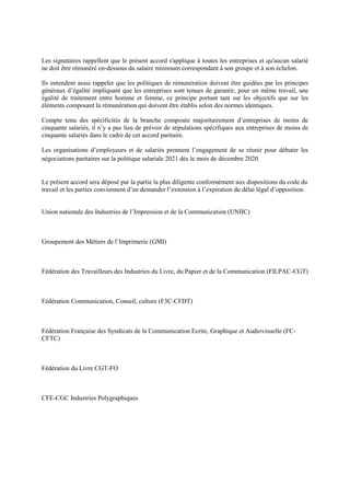Les signataires rappellent que le présent accord s'applique à toutes les entreprises et qu'aucun salarié
ne doit être rému...