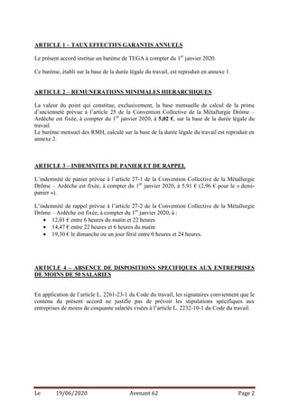 Le 19/06/2020 Avenant 62 Page 2
ARTICLE 1 – TAUX EFFECTIFS GARANTIS ANNUELS
Le présent accord institue un barème de TEGA à...