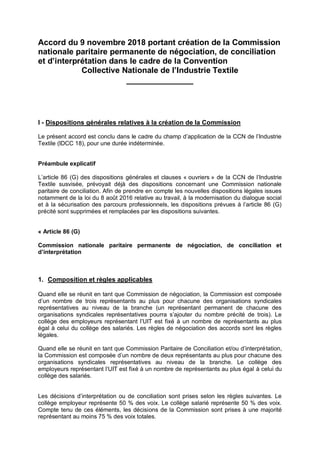 Accord du 9 novembre 2018 portant création de la Commission
nationale paritaire permanente de négociation, de conciliation...