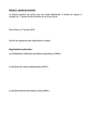 Article 2 – Durée de l’avenant
Le présent avenant est conclu pour une durée déterminée. Il entrera en vigueur à
compter du...