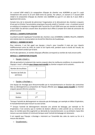 PROJET
Un « accord UEM relatif à la composition d’équipe du chantier vrac ALBIOMA au quai 9 » avait
initialement été concl...