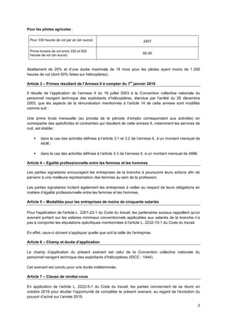 2
Pour les pilotes agricoles :
Pour 330 heures de vol par an (en euros) 2407
Prime horaire de vol entre 330 et 500
heures ...