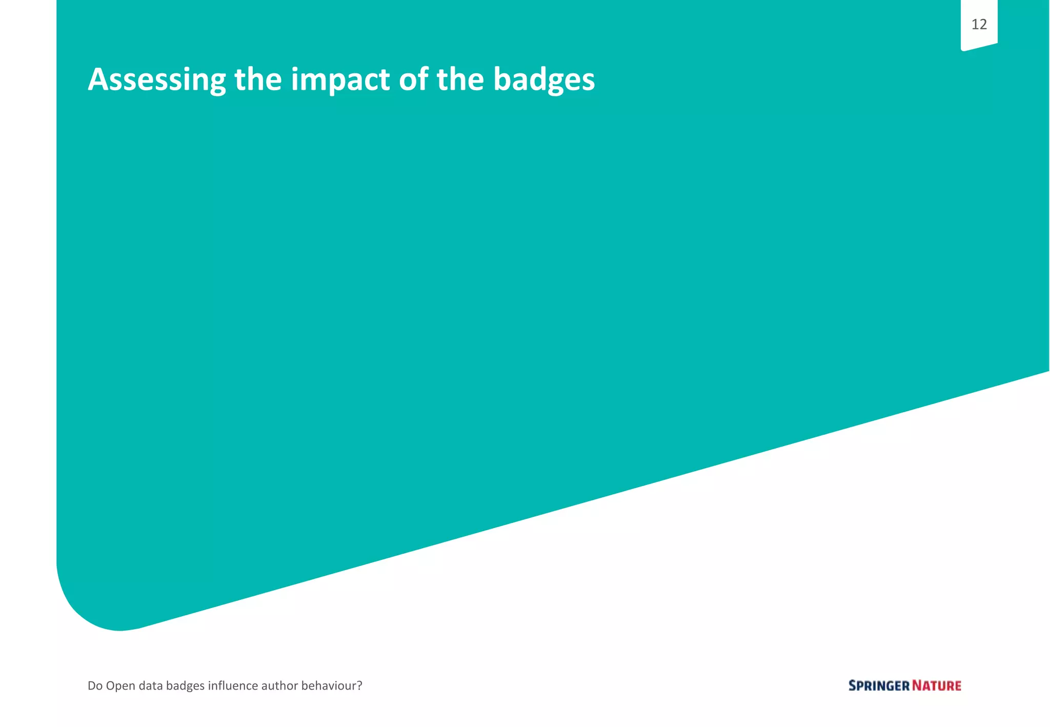 12
Do Open data badges influence author behaviour?
12
Assessing the impact of the badges
 