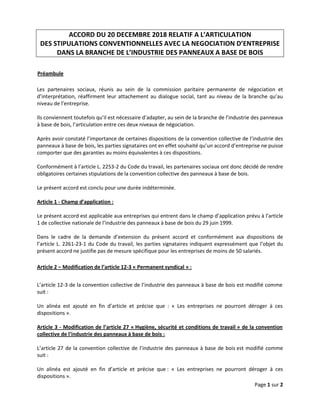 Page 1 sur 2
ACCORD DU 20 DECEMBRE 2018 RELATIF A L’ARTICULATION
DES STIPULATIONS CONVENTIONNELLES AVEC LA NEGOCIATION D’E...