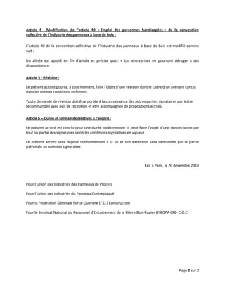 Page 2 sur 2
Article 4 – Modification de l’article 40 « Emploi des personnes handicapées » de la convention
collective de ...