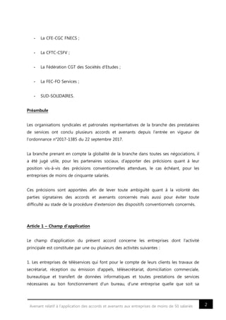 2Avenant relatif à l’application des accords et avenants aux entreprises de moins de 50 salariés
- La CFE-CGC FNECS ;
- La...