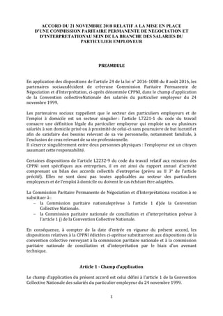 ACCORD DU 21 NOVEMBRE 2018 RELATIF A LA MISE EN PLACE
D’UNE COMMISSION PARITAIRE PERMANENTE DE NEGOCIATION ET
D’INTERPRETA...