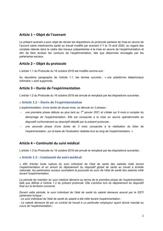 2
Article 1 – Objet de l’avenant
Le présent avenant a pour objet de réviser les dispositions du protocole paritaire de mis...