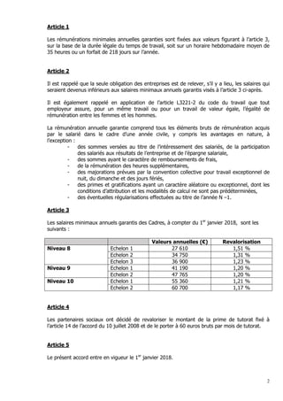 2
Article 1
Les rémunérations minimales annuelles garanties sont fixées aux valeurs figurant à l’article 3,
sur la base de...