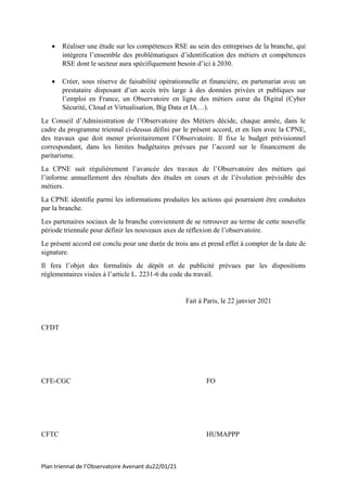 Plan triennal de l’Observatoire Avenant du22/01/21
 Réaliser une étude sur les compétences RSE au sein des entreprises de...