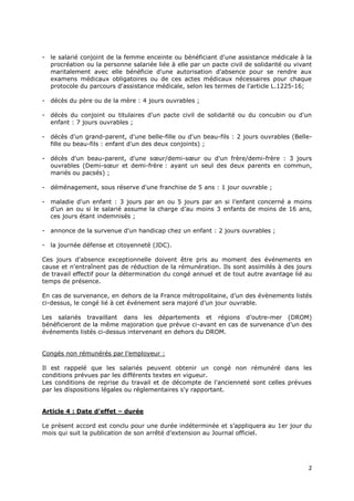 2
- le salarié conjoint de la femme enceinte ou bénéficiant d'une assistance médicale à la
procréation ou la personne sala...