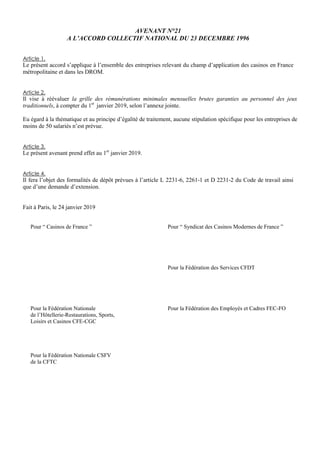 AVENANT N°21
A L’ACCORD COLLECTIF NATIONAL DU 23 DECEMBRE 1996
Article 1.
Le présent accord s’applique à l’ensemble des en...