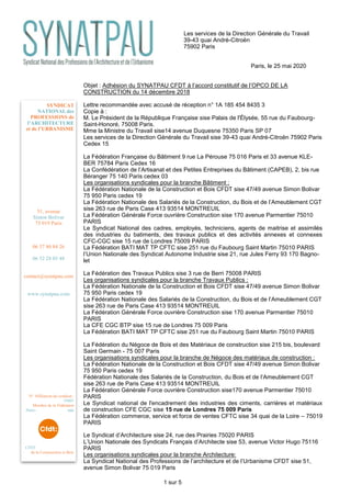 1 sur 5
Les services de la Direction Générale du Travail
39-43 quai André-Citroën
75902 Paris
Paris, le 25 mai 2020
Objet ...