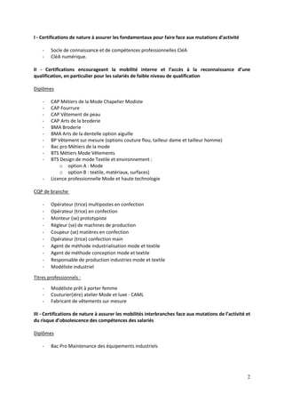 2
I - Certifications de nature à assurer les fondamentaux pour faire face aux mutations d’activité
- Socle de connaissance...