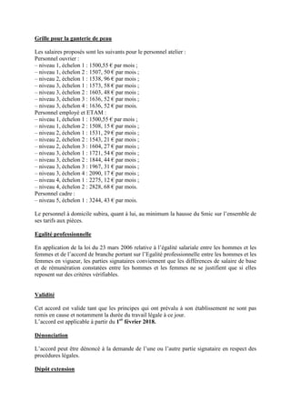 Grille pour la ganterie de peau
Les salaires proposés sont les suivants pour le personnel atelier :
Personnel ouvrier :
– ...