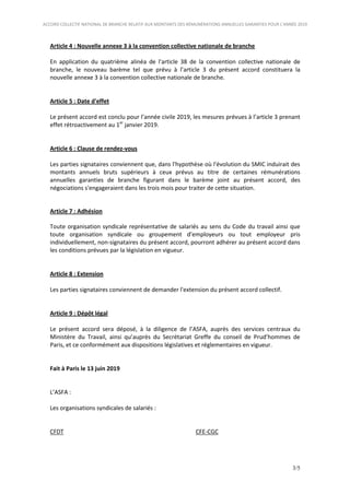 ACCORD COLLECTIF NATIONAL DE BRANCHE RELATIF AUX MONTANTS DES RÉMUNÉRATIONS ANNUELLES GARANTIES POUR L’ANNÉE 2019
3/5
Arti...
