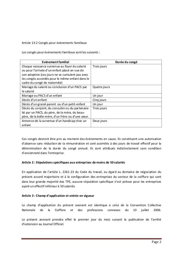 Idcc 2596 Avenant Conges Familiaux