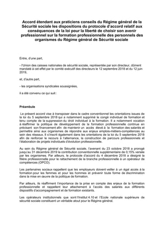 Accord étendant aux praticiens conseils du Régime général de la
Sécurité sociale les dispositions du protocole d’accord re...