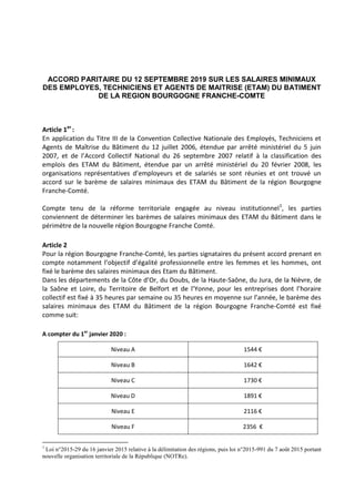 ACCORD PARITAIRE DU 12 SEPTEMBRE 2019 SUR LES SALAIRES MINIMAUX
DES EMPLOYES, TECHNICIENS ET AGENTS DE MAITRISE (ETAM) DU ...