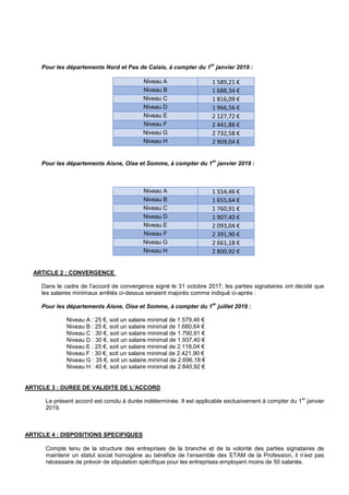 Pour les départements Nord et Pas de Calais, à compter du 1
er
janvier 2019 :
Pour les départements Aisne, Oise et Somme, ...